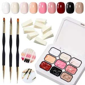 MEET ACROSS 9 Colors Autumn Winter Color Pat Painting Gel Box, Popular Coffee Color Nude Nail Art, Firm Pat-Pat Glue Gradient Effect for Manicure Gift at Home & Nail Salon, Gel Nails, Gel Polish Set