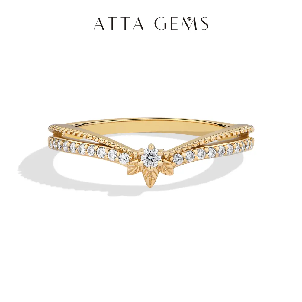 ATTAGEMS Women's 2.0mm Round Cut Lab-Created Sparkling Moissanite Ring - V-Shaped Delicate Petite Casual Artificial Gemstone Ring, Sizes 5-9, Ideal for Daily Wear & Wedding Gifts (R345), Wedding Ring