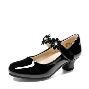 DREAM PAIRS Girls' Leather Elegant Flower-Decor Heeled Mary Jane Shoes - Stylish Kids' Fashion Footwear