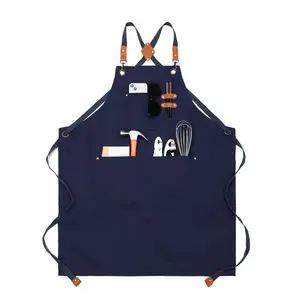 1pc Canvas Cross Back Chef Aprons for Men Women with Large Pockets,For Cooking, Barbecue, Grilling, Working, Painting, Gardening, Baking