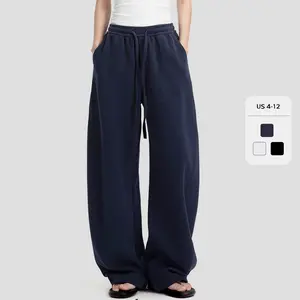 Women's Casual Mid-Rise Textured Seam Wide Leg Sweatpants, Basic Drawstring Waist Trousers, Versatile Baggy Streetwear Outfits, Cozy Women's Bottom (CN)