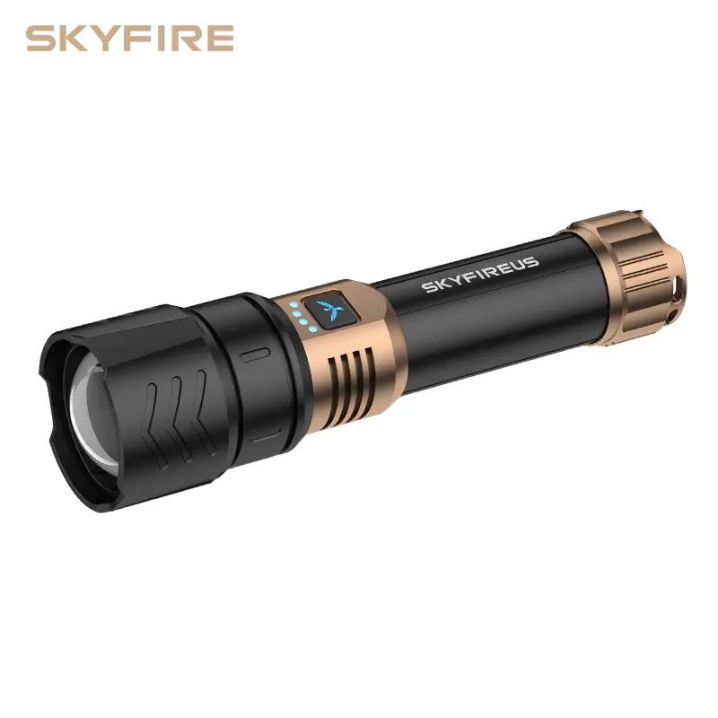 SKYFIRE 1097 LED Flashlight - 1300lm High Lumens, Ignition Lens, Rechargeable, Zoomable, 4 Modes, Waterproof, Batteries Included Outdoor Gadgets for Survival Camping, Home Improvement