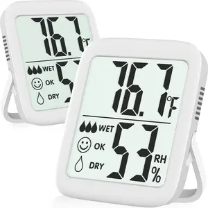2 Pack Room Thermometer for Home, Indoor Hygrometer Humidity Meter Gauge, Digital Temperature and Humidity Sensor Monitor for House, Terrarium, Incubator, Greenhouse - Battery Included