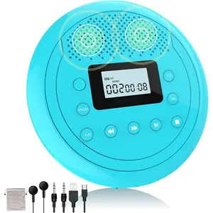 CD Player Portable | Speaker Built-in Rechargeable CD Player for  and , Anti-Skip Player with Headphones(Cyan-Blue)