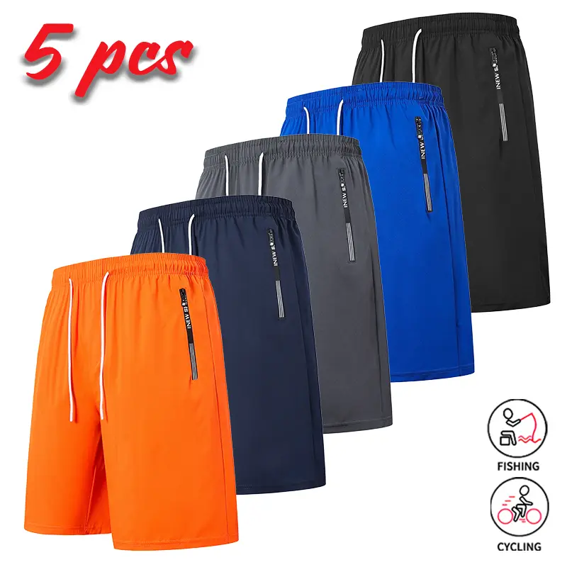 Best-selling men’s quick-dry shorts — lightweight summer ice-feel breathable mid-thigh shorts with high stretch and a loose fit; straight-leg athletic shorts for running, fitness, beach, fishing, and outdoor casual wear; set of 5 pieces