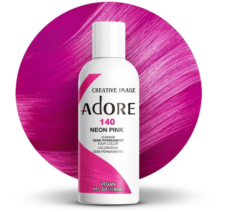 Adore Semi Permanent Hair Color, 140 Neon Pink, 4 Fl Oz | Vegan & Cruelty-Free Pink Hair Dye | No Ammonia, No Peroxide, No Alcohol