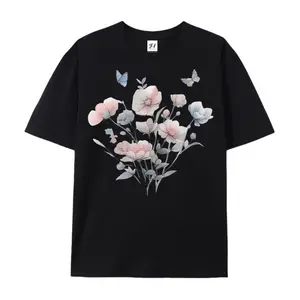 Women'S Watercolor Floral Butterfly Short Sleeve T-Shirt| Chic Crew Neck, Floral Gradient Print, Versatile Daily Commute Top
