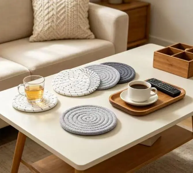 Cotton Woven Drink Coasters Set, 4 Colors Absorbent Table Coasters for Coffee Mugs & Tabletop Protection, 4.3 Inch