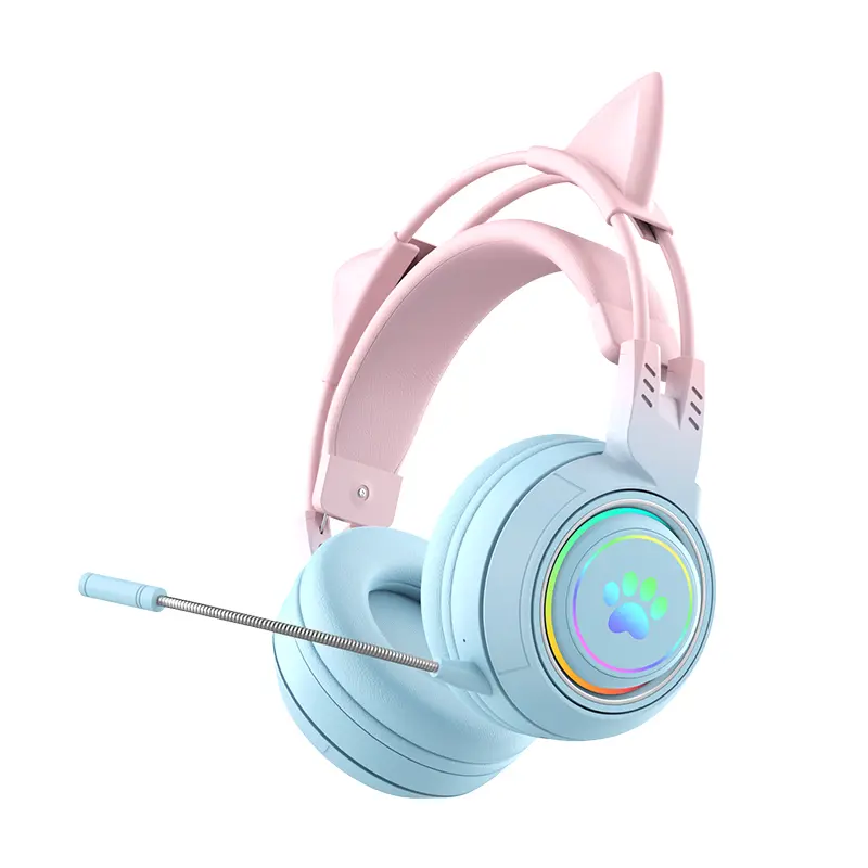 Cute RGB Cat Ear Over-Ear Headphones | Swapable Cat & Deer Ears, Low Latency for Gaming, ENC Clear Mic, Long Lasting Battery, Wireless + 3.5mm Wired Dual Mode Perfect for Anime & E-Sports