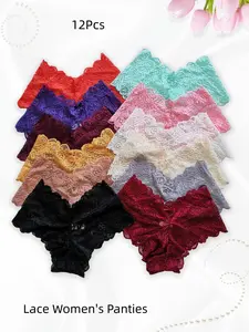 Women's Lace Floral Underwear Set, Multicolor Breathable Bow Design, Seamless One-Piece Yoga Pant Style, V-Shape Series Lingerie Panties Womenswear