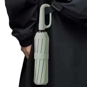 Automatic Umbrella  Ring Handle Double Use Folding Umbrella Reinforced Wind Resistant Fiberglass Ribs - Perfect for Business,Casual,Travel,Climbing,Golf Umbrella， Ring Buckle Fully Automatic Umbrella