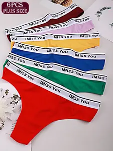 Women's Plus Size Oversized Letter Tape Low Waist Knit Knickers, Soft Breathable Comfort Panties, Daily Wear Underwear for All Seasons