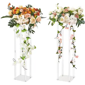 Summervibes VEVOR 2PCS 31.5inch High Wedding Flower Stand, With Acrylic Laminate, Acrylic Vase Column Geometric Centerpiece Stands, Floral Display Rack for T - Stage Events Reception, Party Decoration HomeVEVOR Super Brand Day