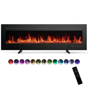 36/42/50/60 Inch Electric Fireplace, 1500W/750W Fireplace Heater with 169 Color Options, Recessed & Wall Mounted & Freestanding Fireplace Insert with Remote, Timer, Child Lock for Living Room Bedroom