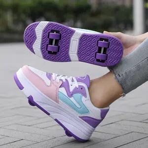 Unisex Thick-Sole Casual Sports Roller Skates, Lace Fastened, Detachable 4 Wheels, Contrast Colors, Quick-Sliding, All-Season Use, Ideal for Casual Skating, Holiday Gift