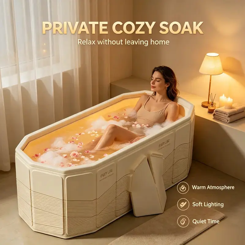 Portable insulated bathtub, Ice Bath Tub for Athletes, Inflation-free bathtub for shower, Ice Plunge Tub with Cover, Baths at Home & Outdoor
