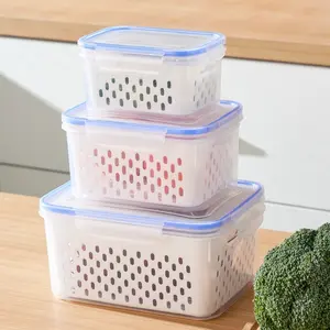 3pcs/Set Large Capacity Fruit Storage Containers with Removable Drain Colander, Airtight Food Keeper for Fridge & Dishwasher Safe, Extend Freshness for Berries, Fruits & Vegetables