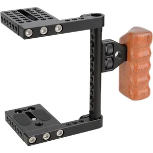 DSLR Video Camera Cage Stabilizer Rig with Wooden Handle Compatible for Camera Accessories - 1392