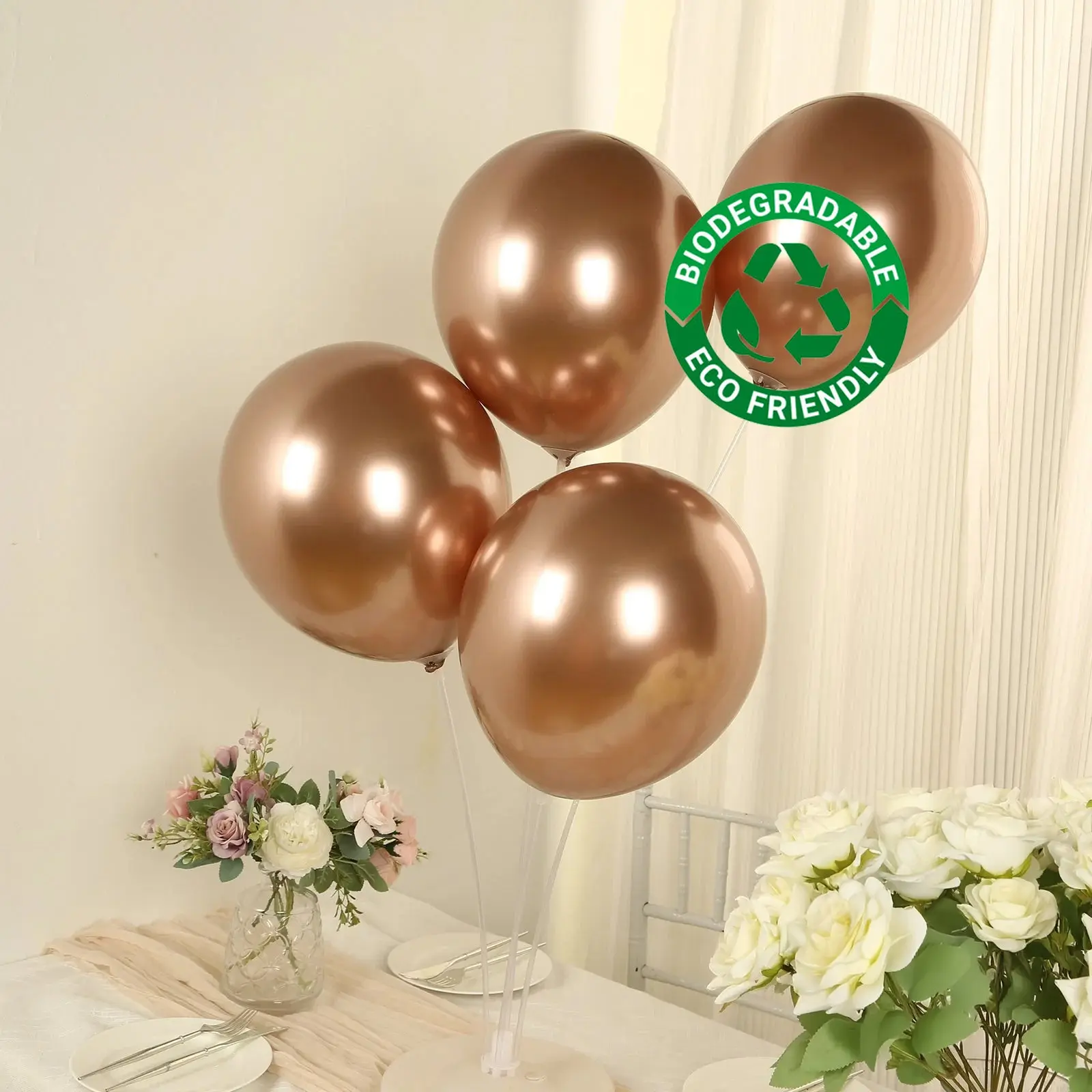 50-Pack 12in Metallic Rose Gold Thick Chrome Eco Friendly Biodegradable Rubber Balloons, Festive Party Supplies for Weddings, Baby Shower, Birthday - Photo Booth Props, Hanging Decor