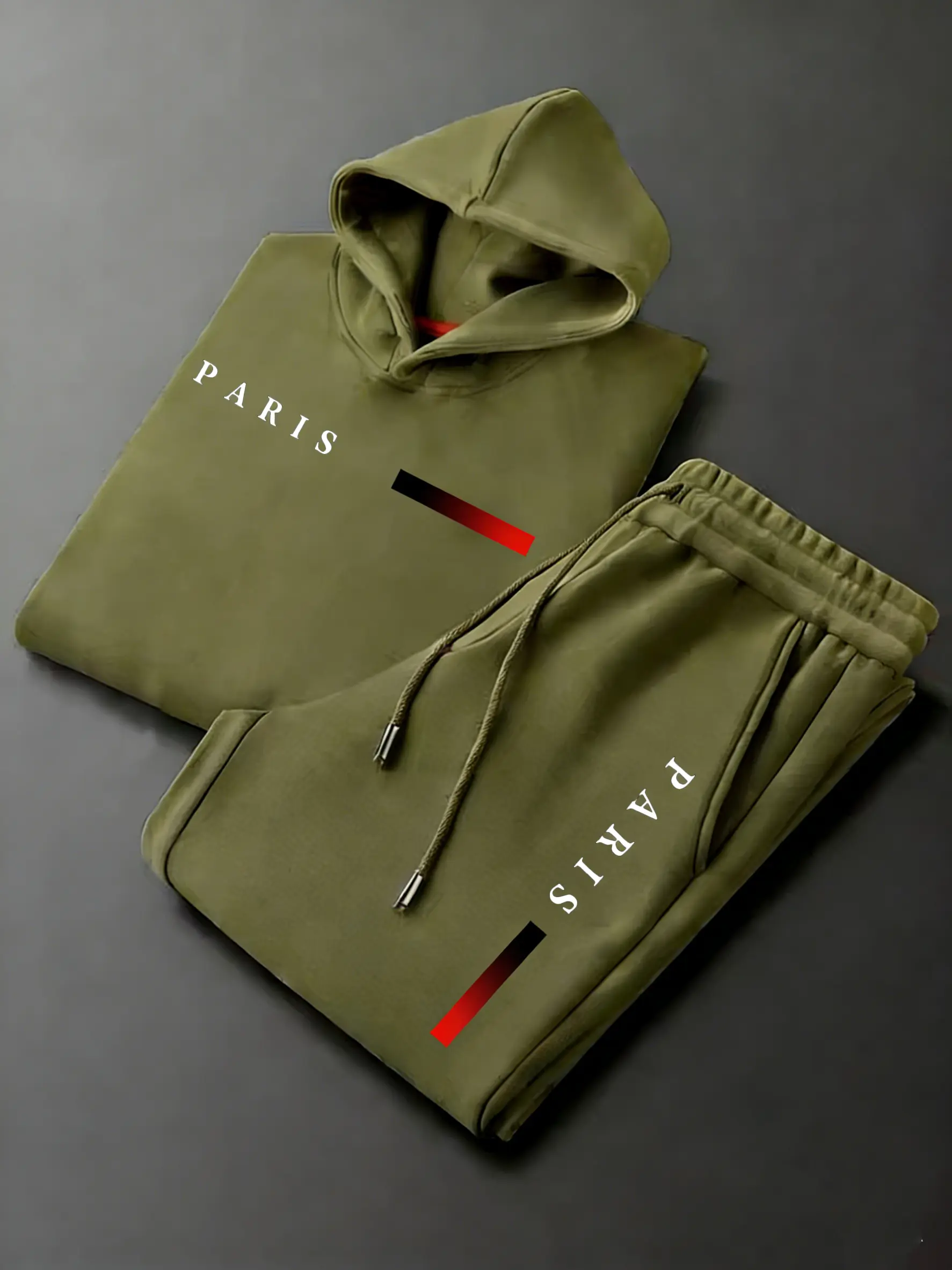 Men's 2-Piece Casual Long Sleeve Menswear Set - Soft Polyester Paris Letter Printed Hoodie & Drawstring Sweatpants, Fabric, Sports, Men'sfashion, 100% Polyester, Plants Sport Casual Outfit Letter Print Sweatsuit