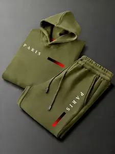 Men's Paris letter printed hoodie and drawstring sweatpants set