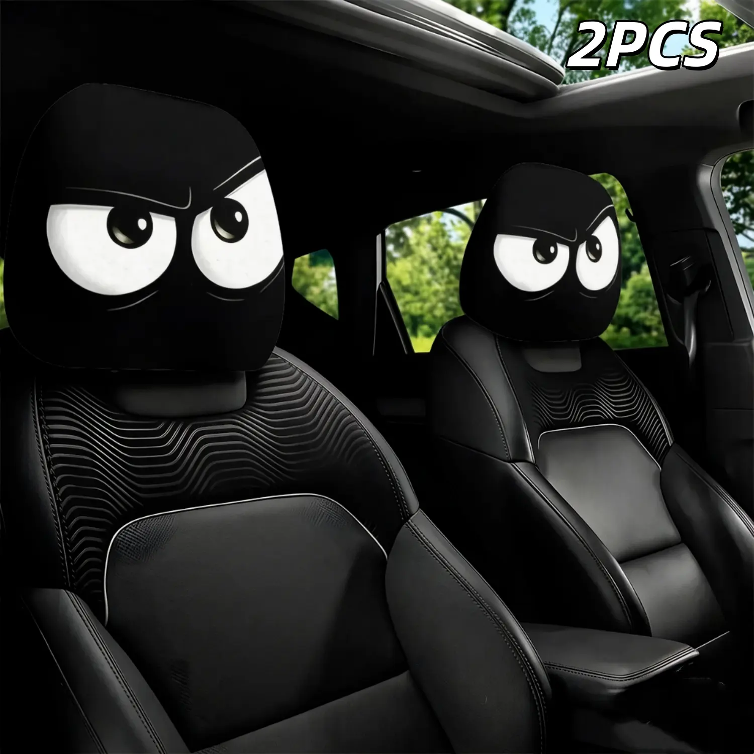 2 Pack Angry Eyes Universal Headrest Covers, Soft Cartoon Car Decor with Elastic Fit, Effective Neck Support for Driving Fatigue Relief, Comfortable Neck Support homedecor, 2Pcs, All Car Owners