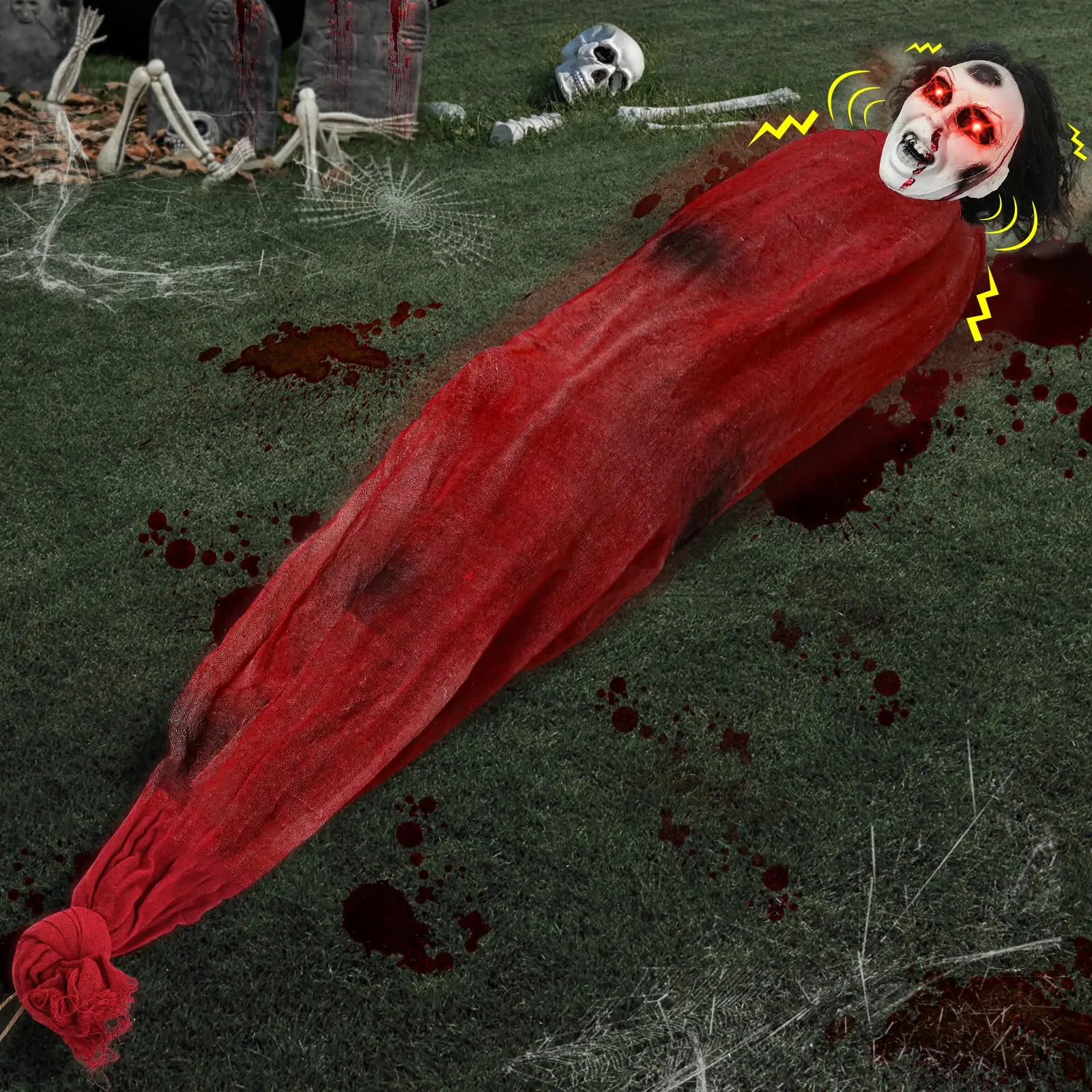 Halloween Decorations Outdoor, 5.2 Ft Animatronics Dead Victim | Sound ActivatHalloween Animatronics Prop with Creepy Girl Laughter, Spooky Scary Decor for Home Haunted House/Garden Decor