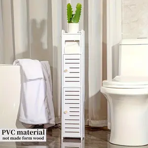 Space-Saving Bathroom Storage Cabinet, Toilet Side Organizer with Paper Holder, Compact Shelf for Small Spaces, Ideal for Bathrooms