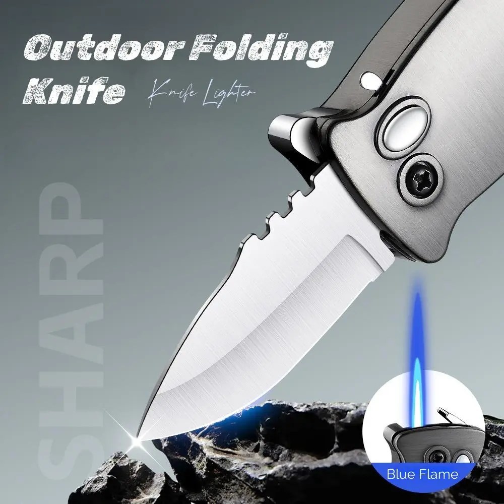 2-ln-1 Folding Knife Lighter, Multi-function Outdoor Portable Lighter, Metal Outdoor Inflatable Lighter, Suitable for Outdoor Adventure BBQ Kitchen Candle Lighter, Best Gift for Men (No Butane Gas)