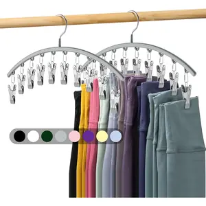 Volnamal Legging Organizer for Closet, Metal Yoga Pants Hanger w/Rubber Coated 2 Pack w/10 Clips Hold 20 Leggings, Hangers Space Saving Hanging Closet Organizer for Closet Organizers and Storage-Grey