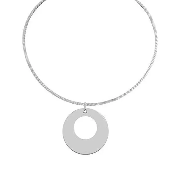 Stately Steel Tapered Circle Pendant with 17" Wire Necklace