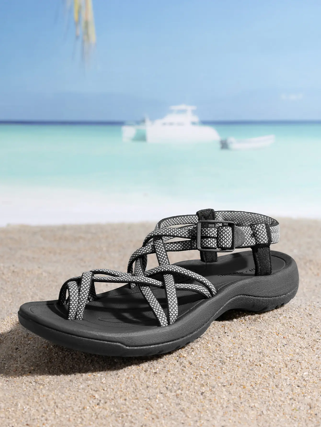 DREAM PAIRS Women's Walking Sandals - Arch Support, Elastic Strap, Trendy Strapy Soft Bottom Sandals for Summer Athletic Casual Hiking Outdoor Use, Trendy Sandals