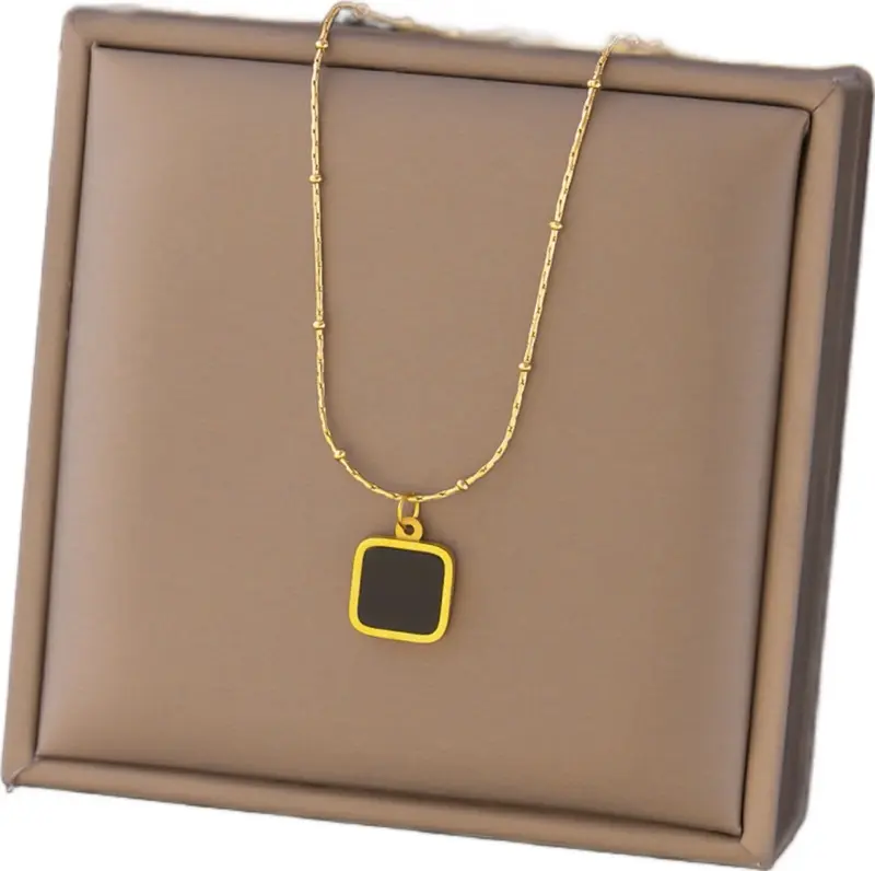 Gold Tone Square Pendant Necklace for Women Fashion Jewelry