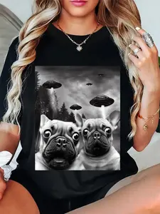 100% Cotton Unisex Frenchie UFO Selfie - Funny French Bulldog Alien T-Shirt
