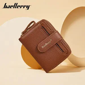BAELLERRY Women's Short PU Leather Portable Wallet - Secure, Durable, Compact Design with Zipper Closure, Brown, No Warranty Included