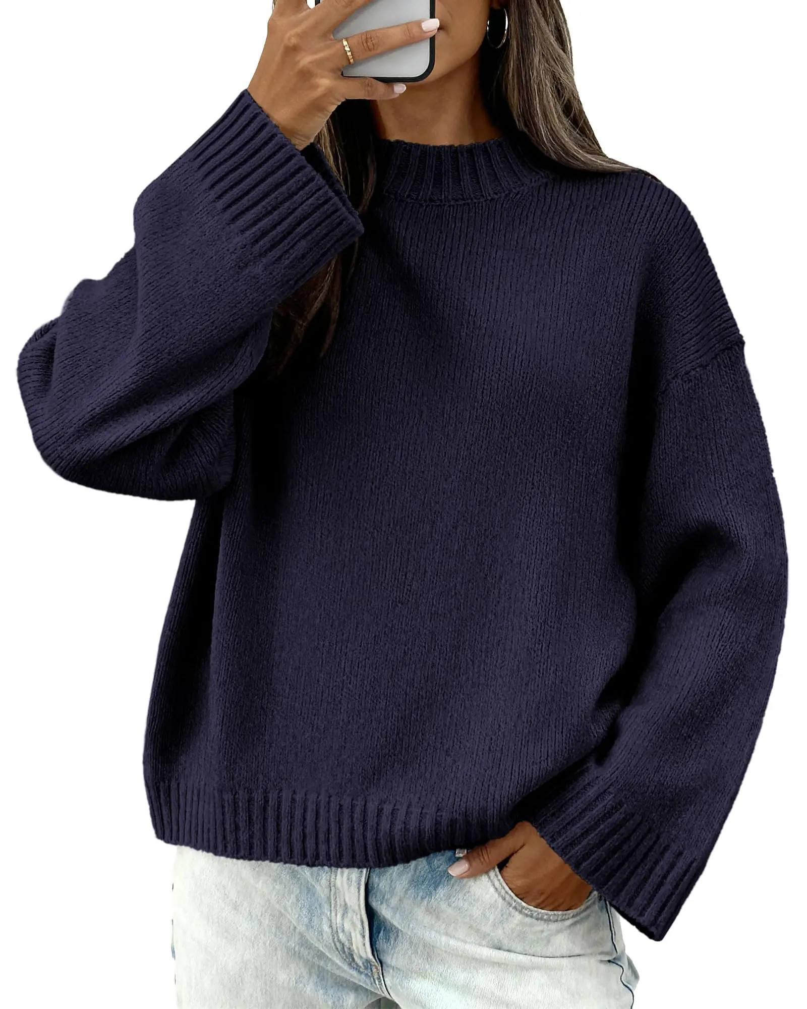 BTFBM Sweaters for Women 2026 Casual Crewneck Long Sleeve Loose Ribbed Knit Pullover Sweater Winter Clothes Fall Outfits