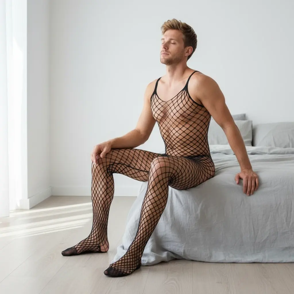 RIppable Men's Open Crotch Stretch Mesh Jumpsuit Spicy Lingerie Fishnet Bodysuit - Sheer Mesh Lingerie, Elastic Bodycon One-Piece for Adults, See-Through Sleeveless, Breathable Fabric, Stretchy Fit for All Shapes, Ideal for Intimate Wear & Costume