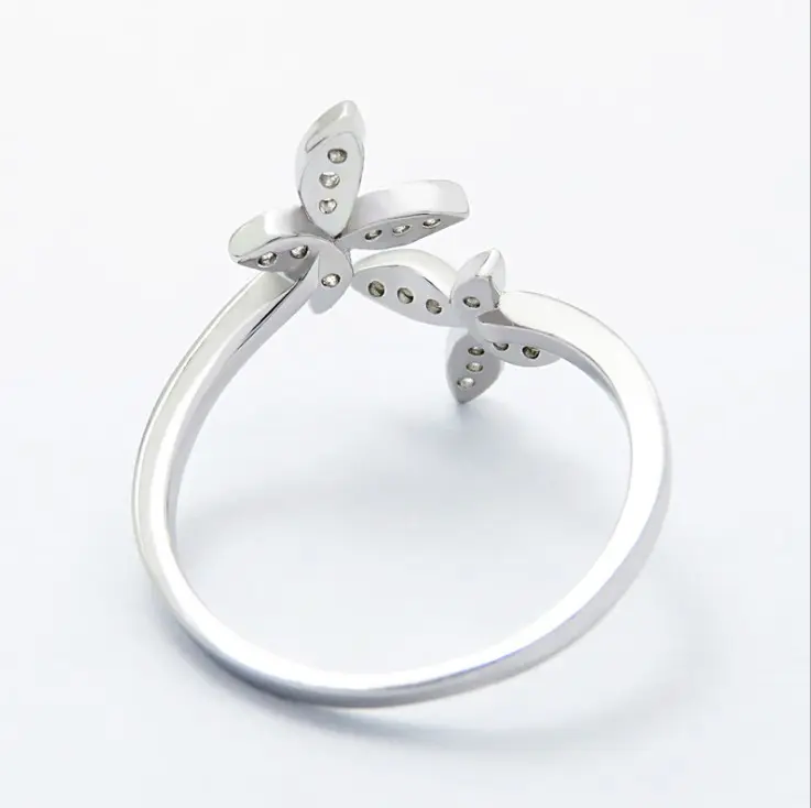 Butterfly Ring in 958 Purity Sterling Silver, Dainty Gem-Set Adjustable Open Band for Women, Fashion Jewelry, Open Ring