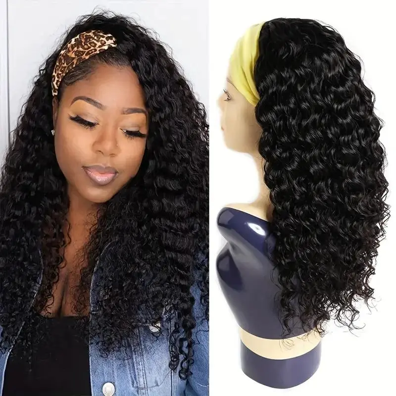 Bling Hair Headband Wig Deep Wave Human Hair For Women Glueless Short Curly Cheap Wig Fall Machine Made Non Lace Brazilian Remy Hair #DealsForYouDays