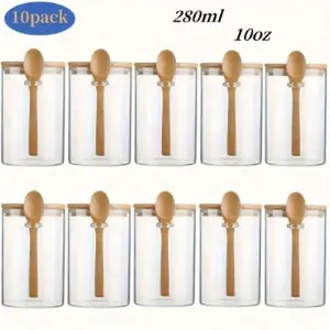 LDQ  10pcs Glass Jars with Lids & Spoons - Airtight Sealed Containers Suitable for Spices, Salt, Sugar Storage, Lid & Spoon Lid for Camping, Picnic, BBQ, Restaurant Use - Tableware for and Commercial Use