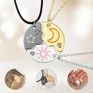 3-Pack Best Friendship Necklaces&Bracelet Set, Sun Star Moon Puzzle Matching Pendant Necklace& Bracelet Forever Three Friends Bff Sister Jewelry Gifts for Anniversary Birthday