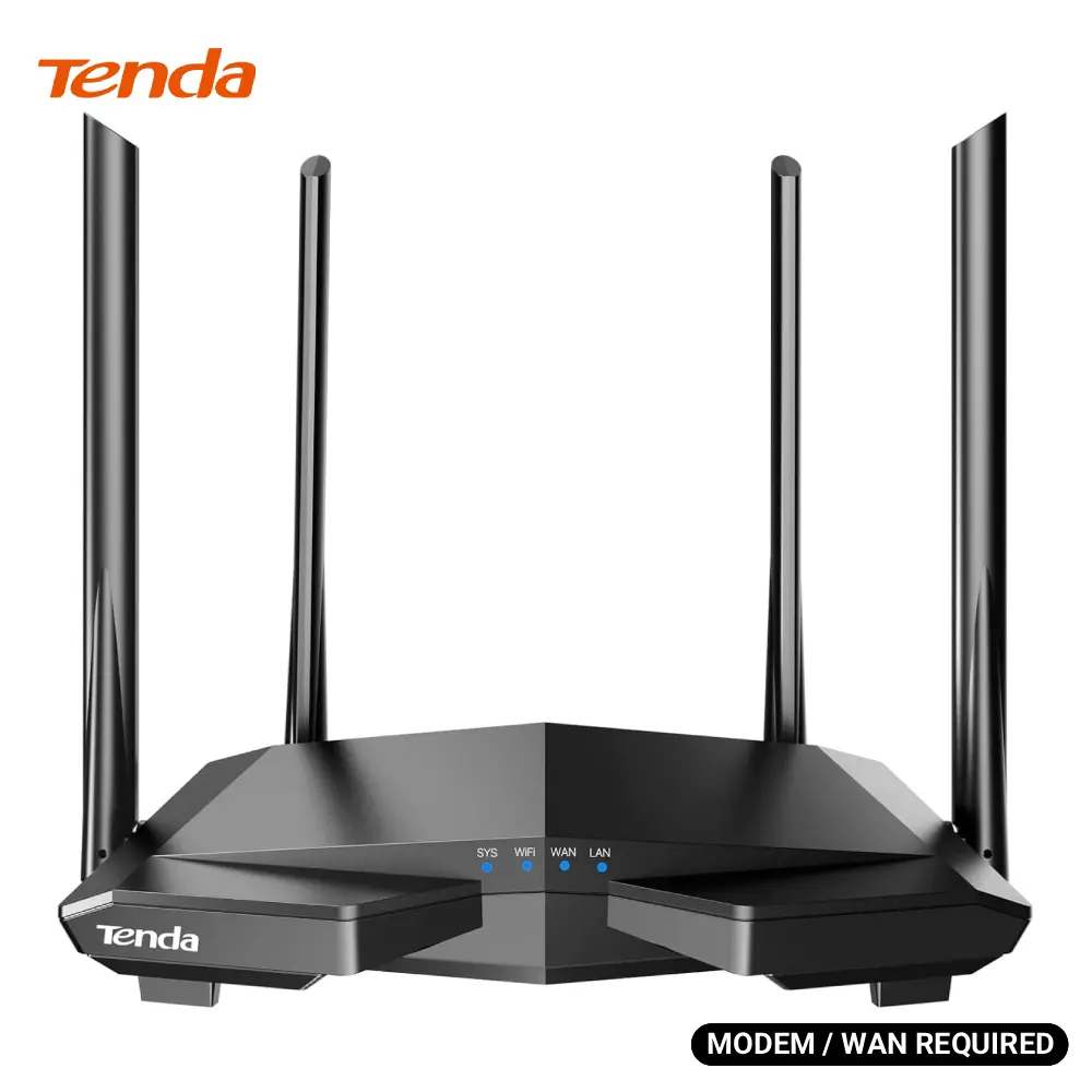 Tenda AC6 Model AC1200 WiFi 5 Smart Dual-Band Router - 5 GHz, 5dBi Extended Antennas, 4 x 100 Mbps Fast Ethernet Ports, Parental Ctrl, Smart App Control, Guest Mode, Access Point Mode, IPv6, Multi-Channel, Plug-and-Play for Home Users, Downloading, Wifi E