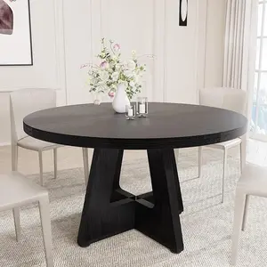 Round Dining Table for 4-6 People, 47" Dining Room Table with Wooden Pedestal Base, Circle Kitchen Tables for Dining Room, Kitchen, Living Room, Table Only