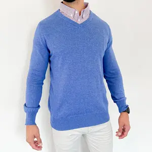 Men’s Sky Blue Sweater with Pink & Blue Check Collared Shirt