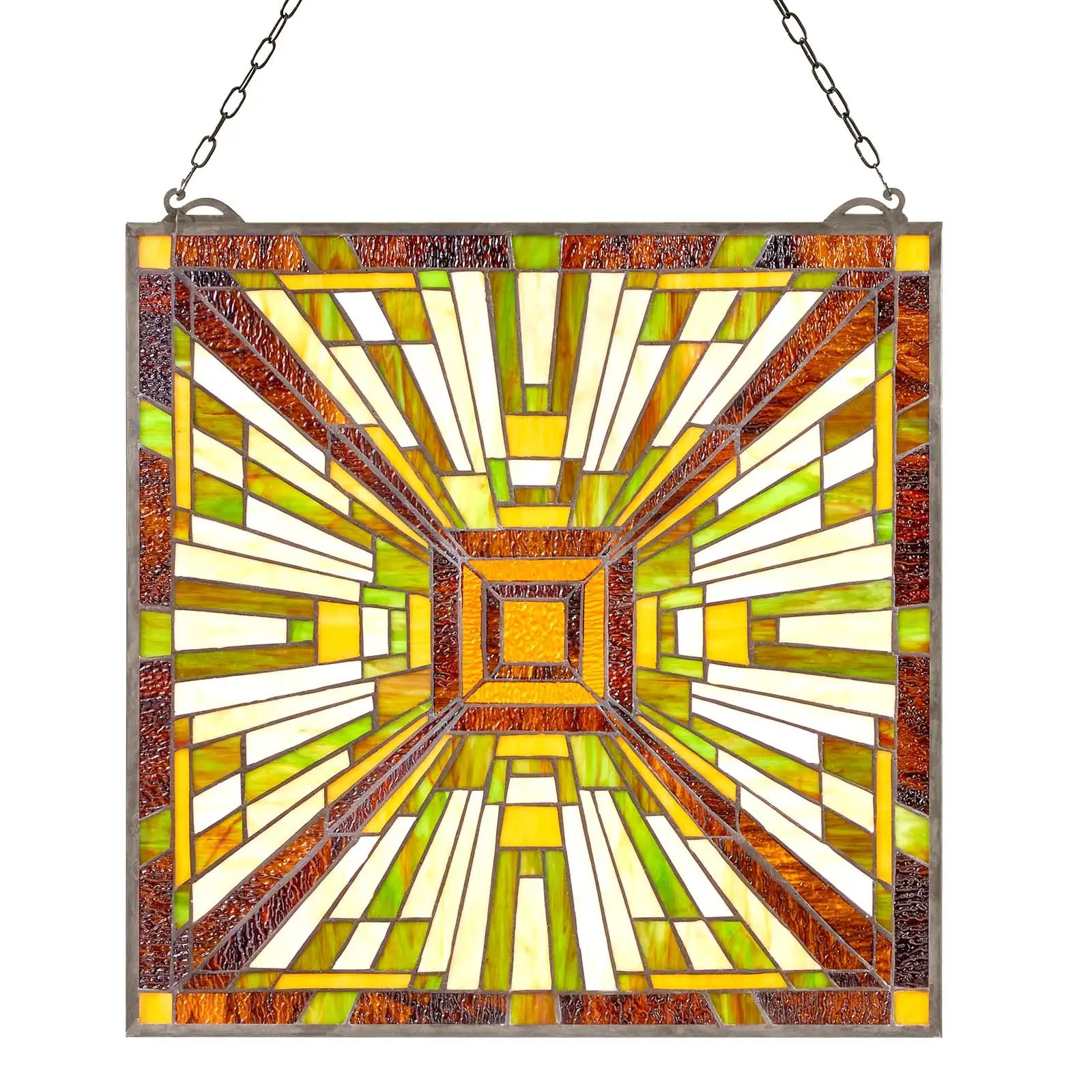 VEVOR Stained Glass Window Panel, 20x 21 in, Tiffany Style Hanging Transom Window Panel with Chain, Large Vertical Rectangle Stain Glass, Vintage Traditional Art Handcrafts for Kitchen Home Decor