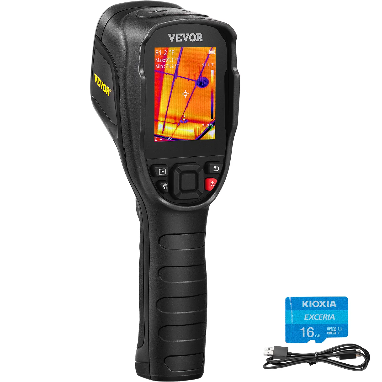 【Summerfinds】VEVOR Thermal Imaging Tool with 240x180 IR Resolution (43200 Pixels), 20Hz Refresh Rate, -4℉ to 662℉ Temperature Range, 16G Built-in SD Card, Rechargeable Li-ion Battery, Thermometer & LED Work Light, Detector