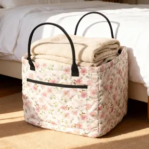 Floral Storage Basket Bag, Pink Rose Foldable Large Laundry Hamper for Clothes Toys Mom Baby, Washable Organizer Car Interior Storage Basket with Handle, Mother's Day Gift