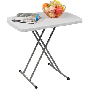 Small Adjustable Folding Table, 13.8 in-28 in Height Personal Laptop TV Tray, HDPE Plastic Top with Steel Frame, 30 inch, White