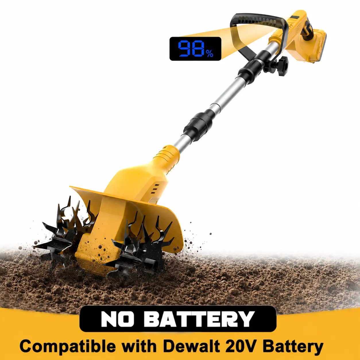 FunnyWhale Cordless Tiller Cultivator Compatible with Dewalt 20V Battery(No Battery) 360RPM Electric Garden Tiller, 9 in Tilling Width & 6.6In Depth, Portable Tiller for Lawn/Gardening/Soil Cultivation