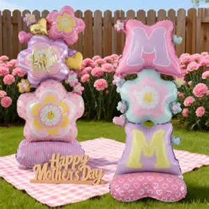 Mother's Day Decorations Set, 2-Pack Large Base Flower Pattern, Mom Theme Party & Birthday, Nursing Home Decoration, Thanksgiving Balloons